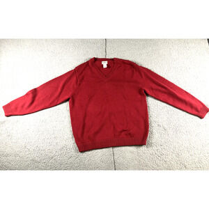 L.L.Bean Sweater Mens Large Red Cotton V-Neck Ribbed Vintage Hong Kong